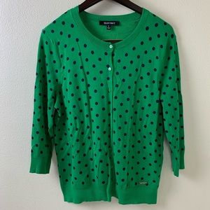 Ellen Tracy Top Green with Blue Dots Size Large